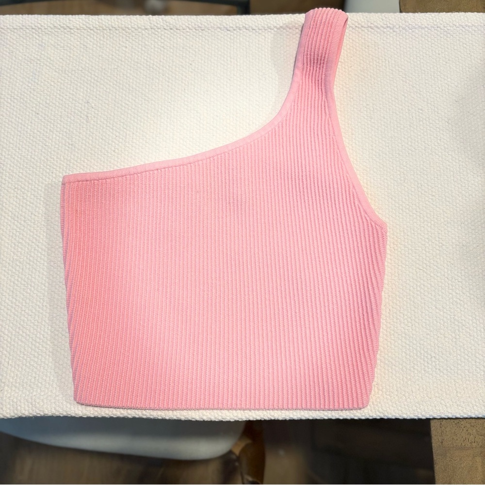 Aritzia- Babaton bubble gum Pink One-Shoulder Ribbed Crop Top